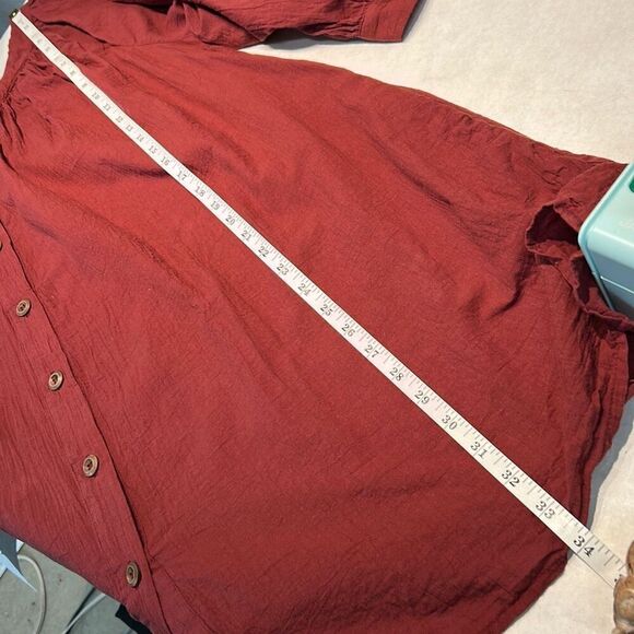 Lucky & Blessed Button Front Tunic Dress 3/4 Sleeve Sz L Burgundy Round Neck - Picture 9 of 11
